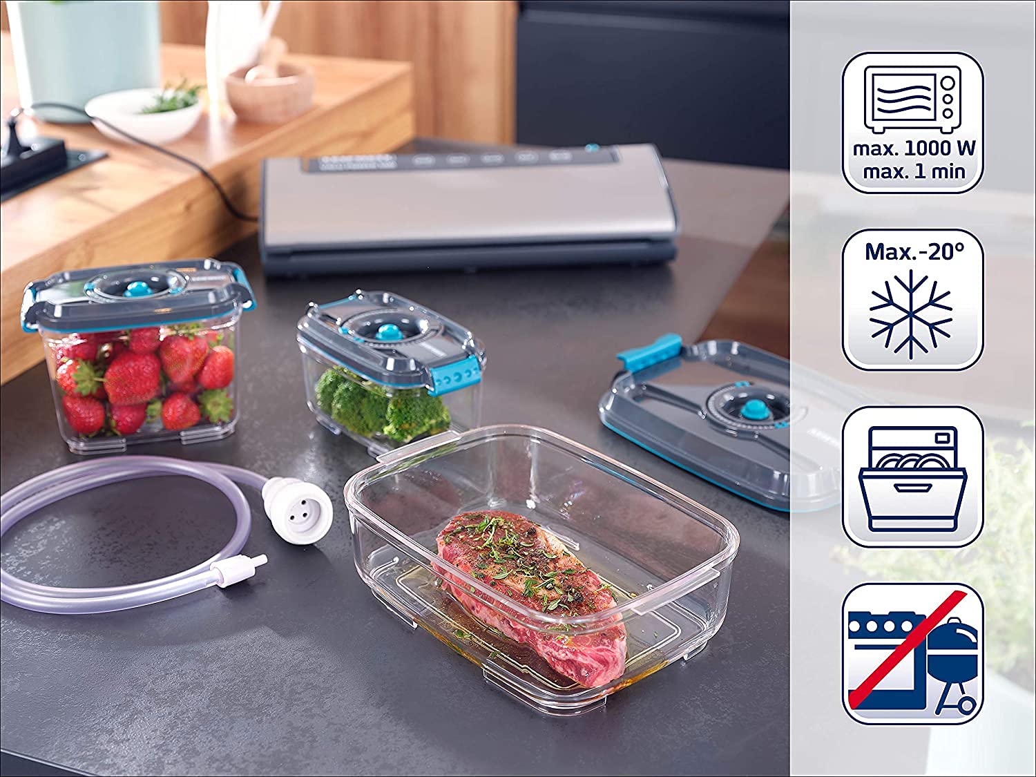 Leifheit Set Da 3 Contenitori Sottovuoto, Contenitori Per Alimenti Senza BPA, Bianco