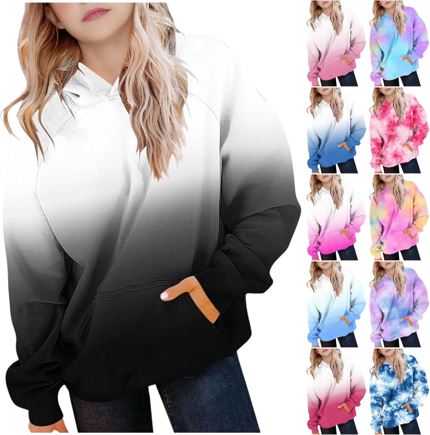 Girls Sweatshirt Gradient Hooded Sweatshirt Long Sleeve Cute Fleece Hoodie Fall Winter Fashion Outfits 2025
