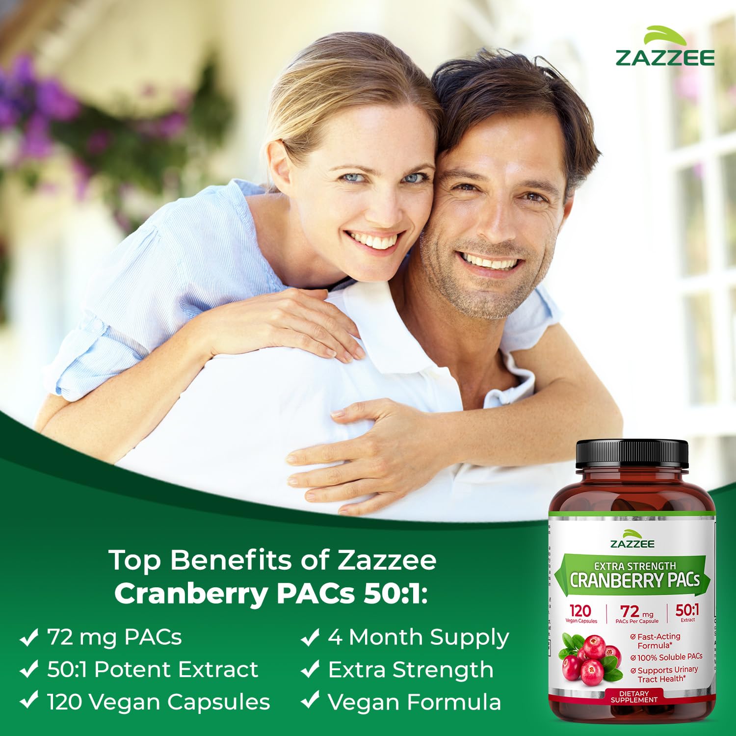 Zazzee Cranberry PACs 72 mg per Capsule, 50:1 Extract, 120 Vegan Capsules — Amazon image 3