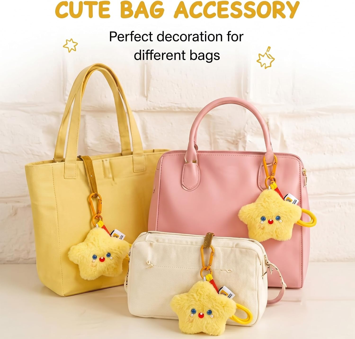 Plush Star Keychain Cute Fluffy Plush Bag Charms Star Keychain for Backpack Purse Accessories Gift for Women image 3