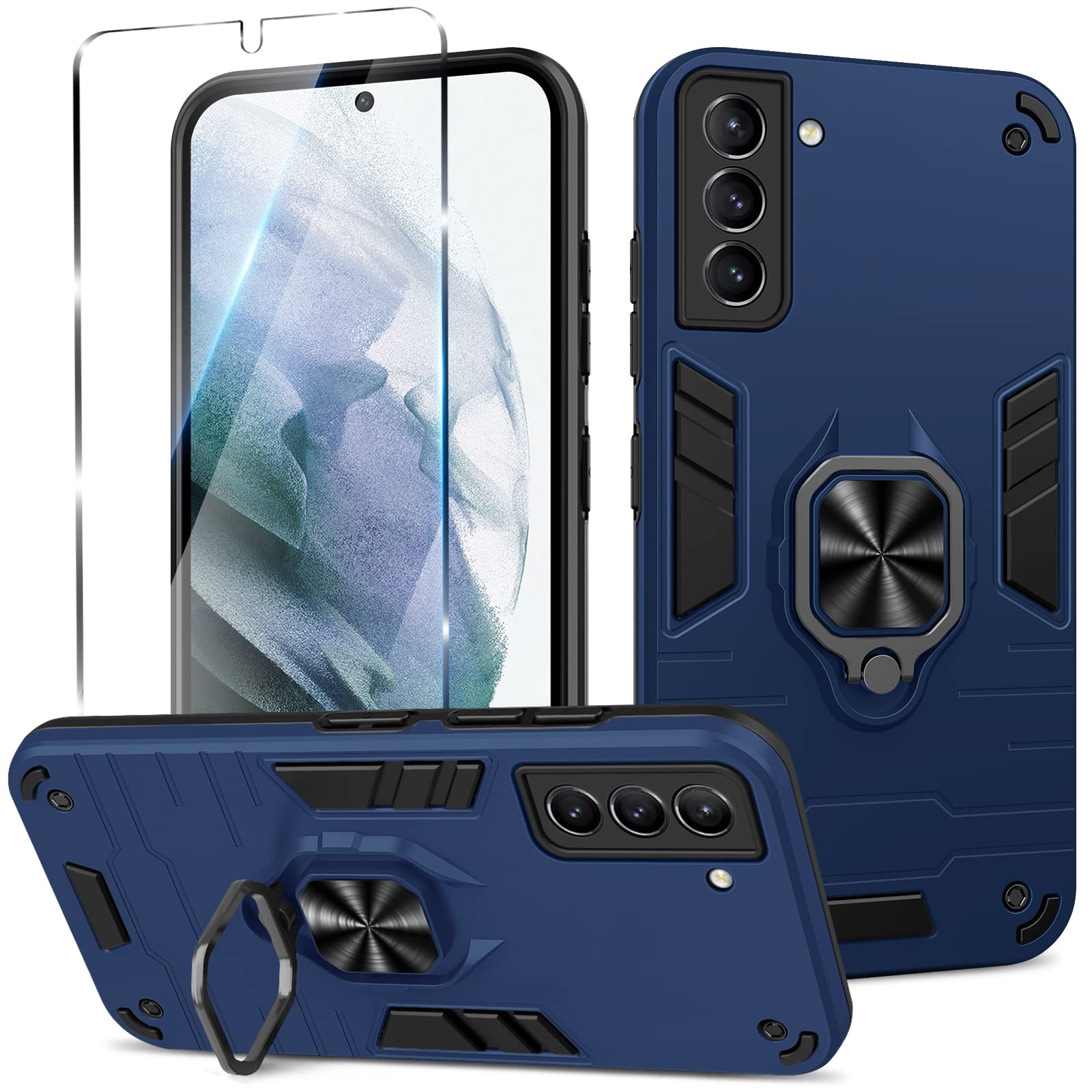 Funda para Samsung Galaxy A13 4G con Cristal Templado Protector Pantalla, Carcasa Antigolpes con Soporte anular metálico, Case Protectora de Grado Militar, Negro — view 48
