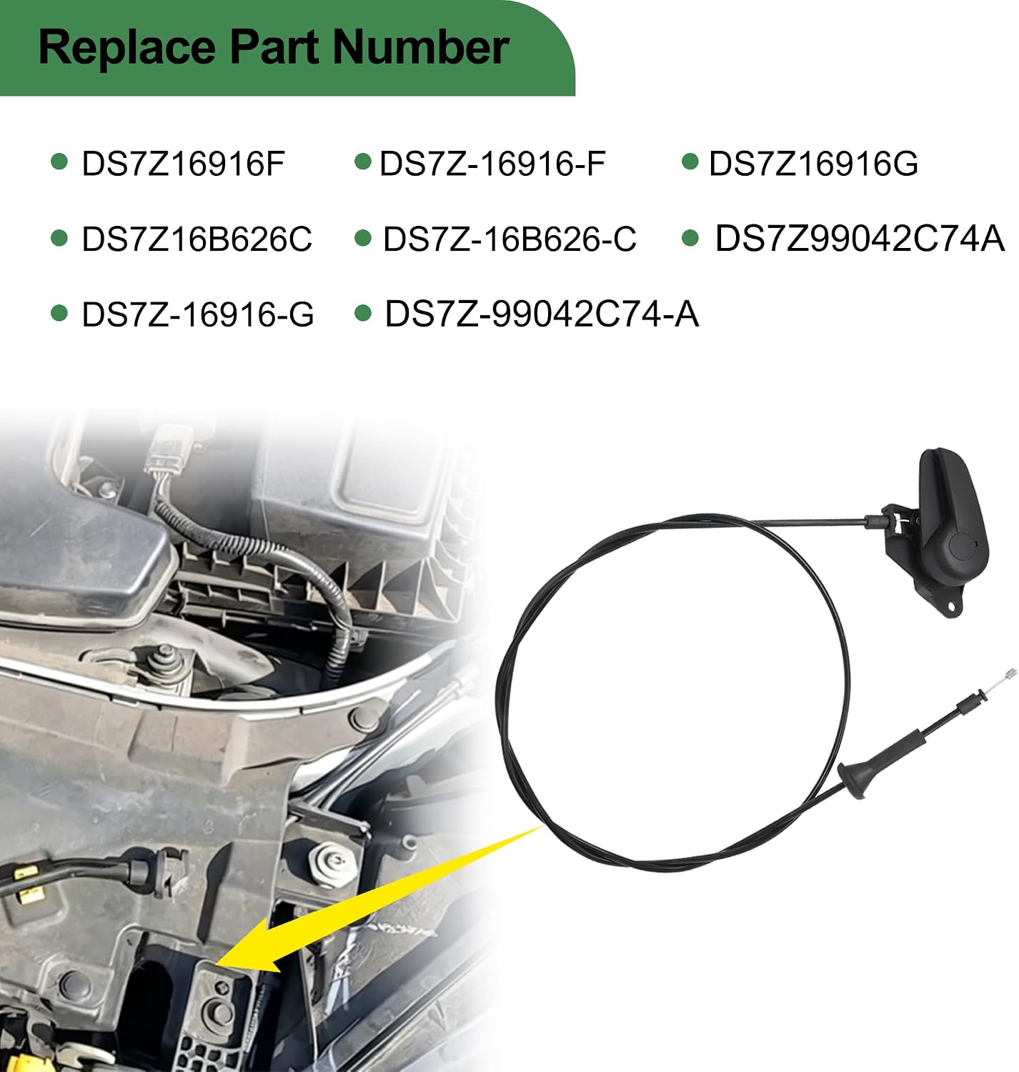 Hood Release Cable Pull Handle Assembly DS7Z16B626C Fit for Ford Fusion 2013 2014 2015 2016 2017 2018 Replaces # DS7Z-99042C74-A DS7Z-16916-F,Hood Release Handle and Latch Bracke and Cable