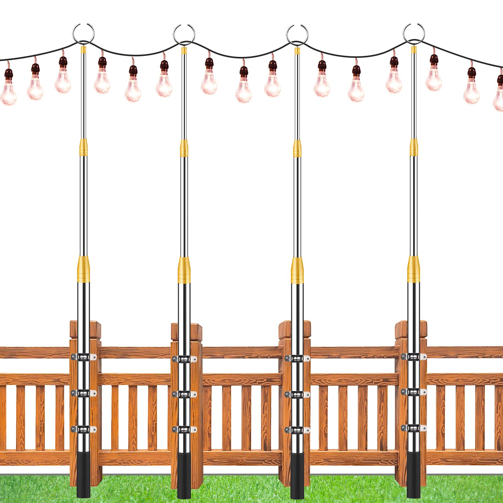 Lechansen String Light Poles for Outside,4 Pack Patio Light Poles for Outdoor String Light,9.8FT Poles for String Lights for Backyard,Garden,Party,Wedding