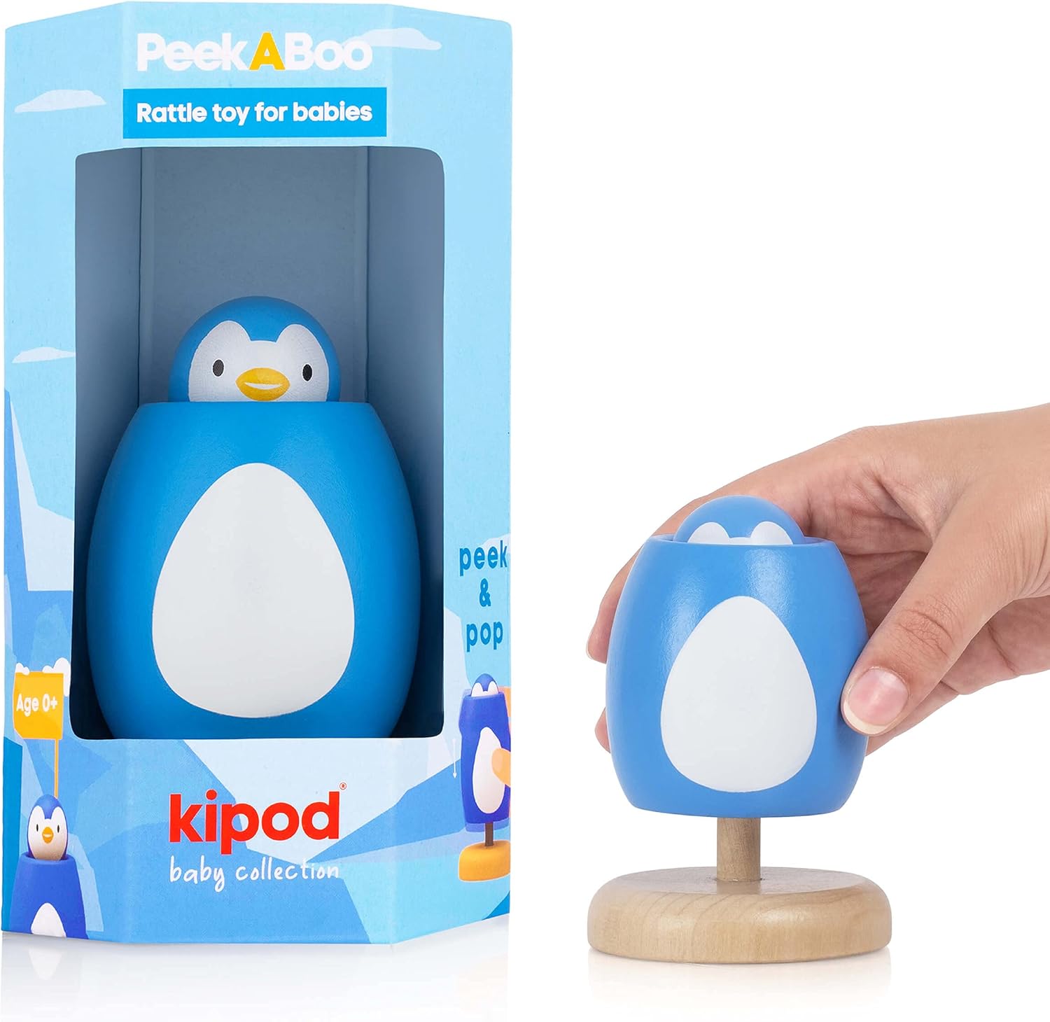 kipod Wooden Rattle – Bear pop up Infant Toys – Natural Safe Materials – Peek A Boo Baby Crawling Toy – Fine Motor Skills, Sound, Movement Stimulation – Smooth Edges - Baby Montessori Toy 0-3 : Toys & Games
