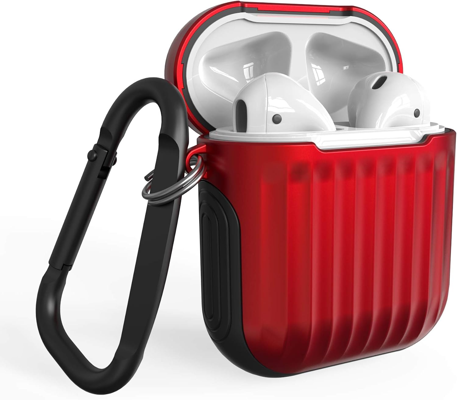 ULAK AirPods Case, Shockproof Protective Airpod Cover Skin,Portable Soft TPU+Hard Cover Dual Layer AirPod Accessories with Keychain for Apple AirPod Charging case 2 & 1[LED Not Visible](Metallic Red)
