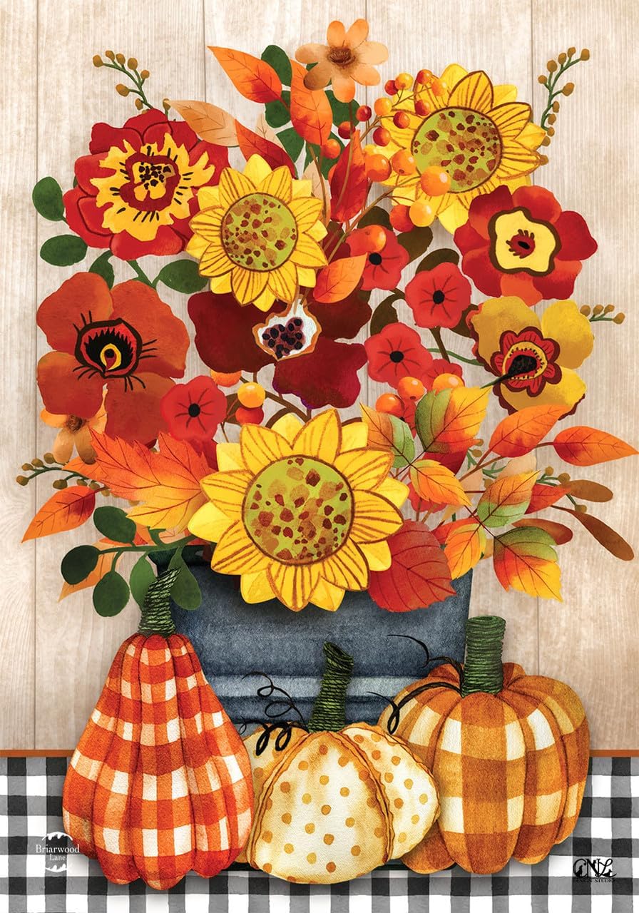 Black and White Pumpkin Burlap Fall House Flag Autumn Welcome Checkered 28"x40"