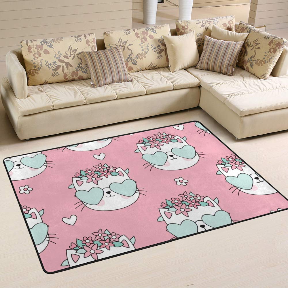 Tapis chat rose mignon pour salon et bébé Ruchen 150x100 cm