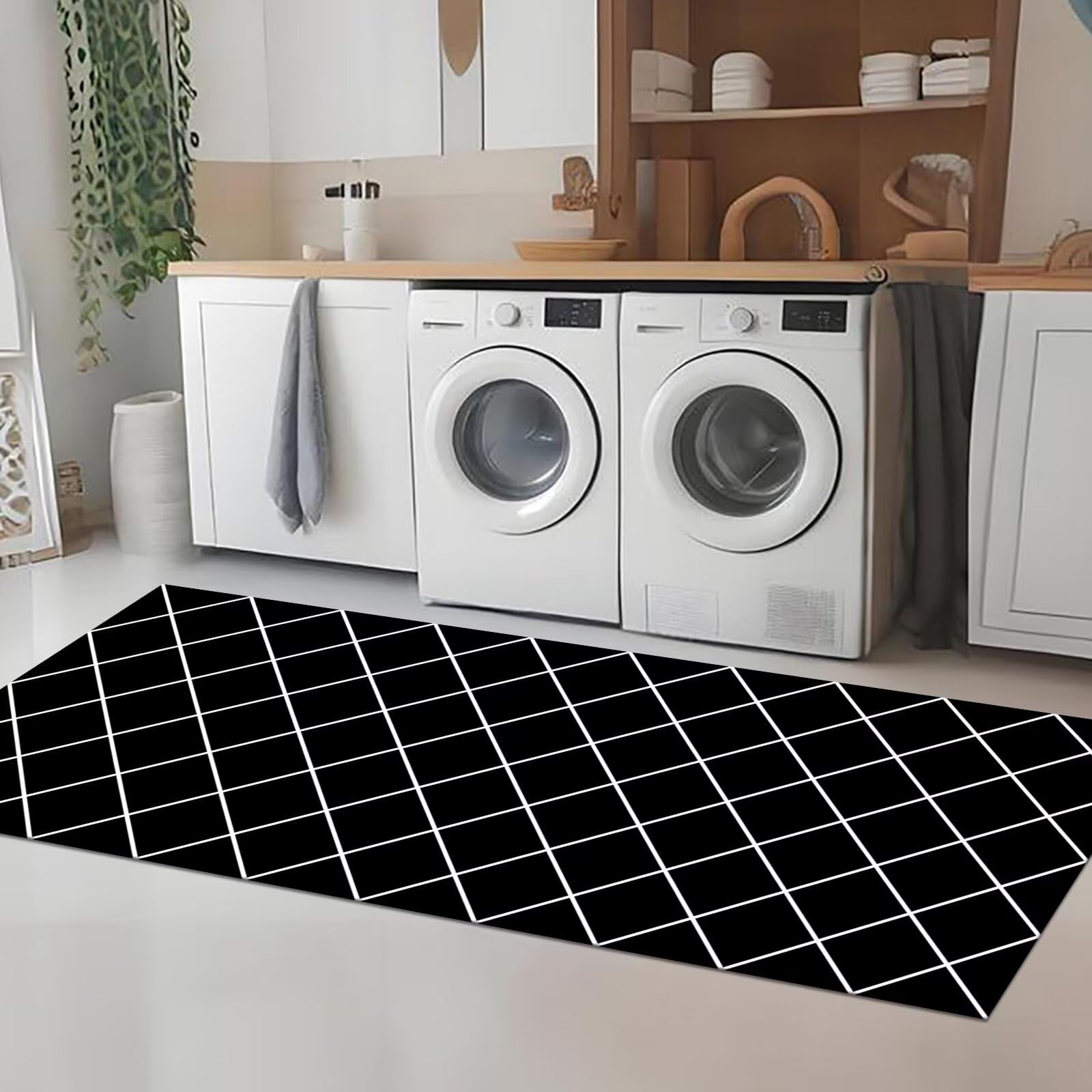 Tappeto Passatoia Cucina Lavabile Antiscivolo 50X200CM Tappetino Runner Moderno Tappeto Corridoio Nero Bianco Tappeto Runner per Salotto Camera da Letto Lavanderia Ingresso Interno