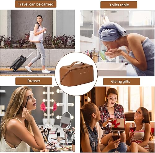 Miniatura 7 de zaleeta Bolsa de Maquillaje de Viaje, Juego de 3 Bolsas Organizadoras de Cosméticos de Gran Capacidad para Mujeres, Bolsas de Aseo de Cuero PU