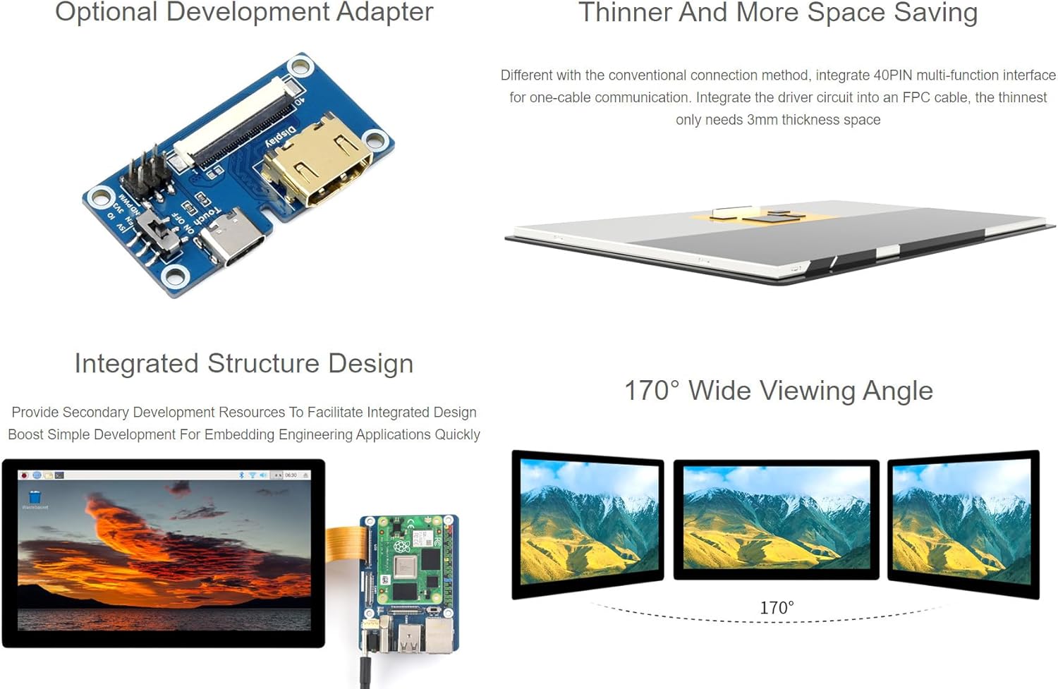 Waveshare 7-inch IPS Integrated Display for Raspberry Pi & PC, 1024 x 600 Resolution, Touch, USB & HDMI, Supports Windows, Linux, Android