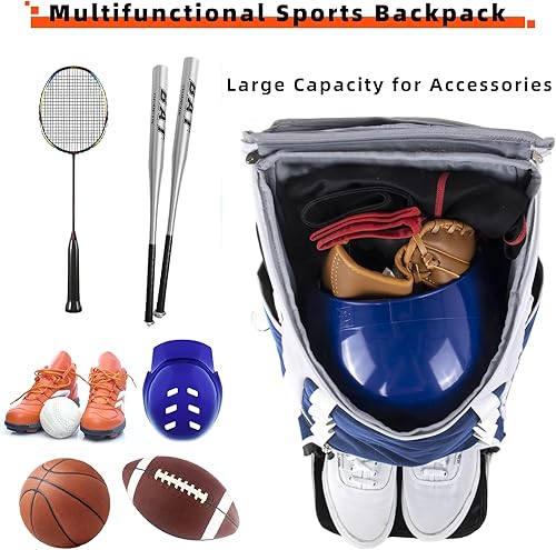 Miniatura 6 de TPAID Mochila de béisbol de gran capacidad para sóftbol con compartimento para zapatos y gancho para cerca, bolsa ligera para equipo de béisbol con