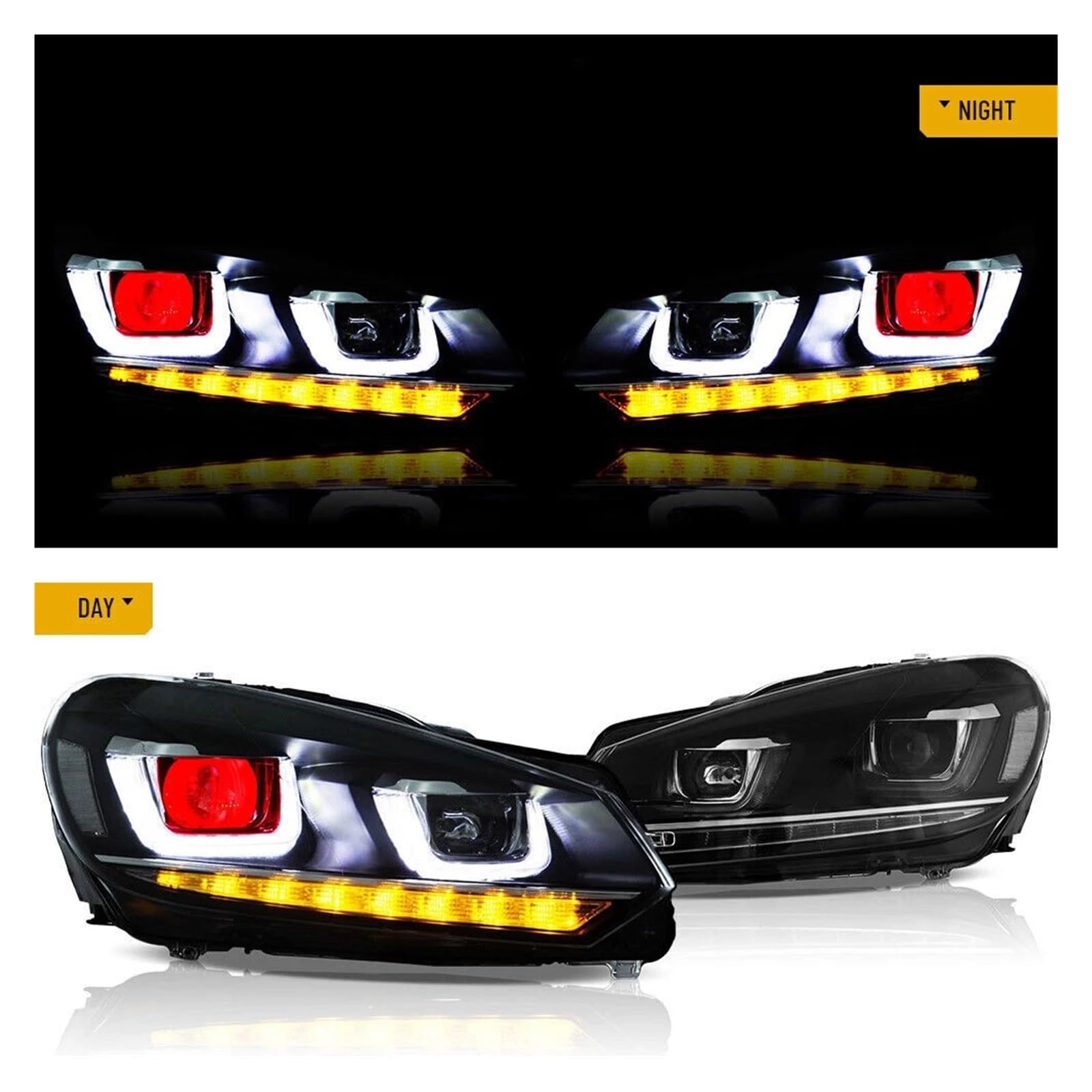 Archaic LED Frontscheinwerfer für VW für Golf 6 2010 2011-2014 Tuning Tagfahrlicht Bi Xenon Projektor Paar Scheinwerfer für Auto (RHD with Demon Eye 1 Paar)