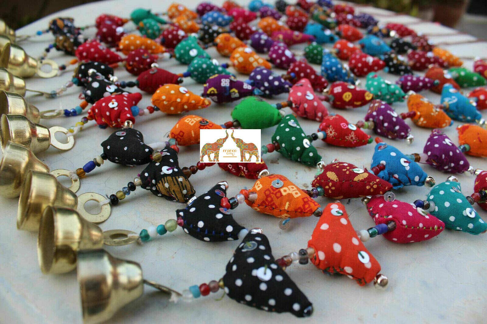 Mango Gifts 30 Mini Cotton Birds Bell Tota Traditional Indian Hanging Decoration 120 cm Height, Multicolor, 120 cm Length - Image 2