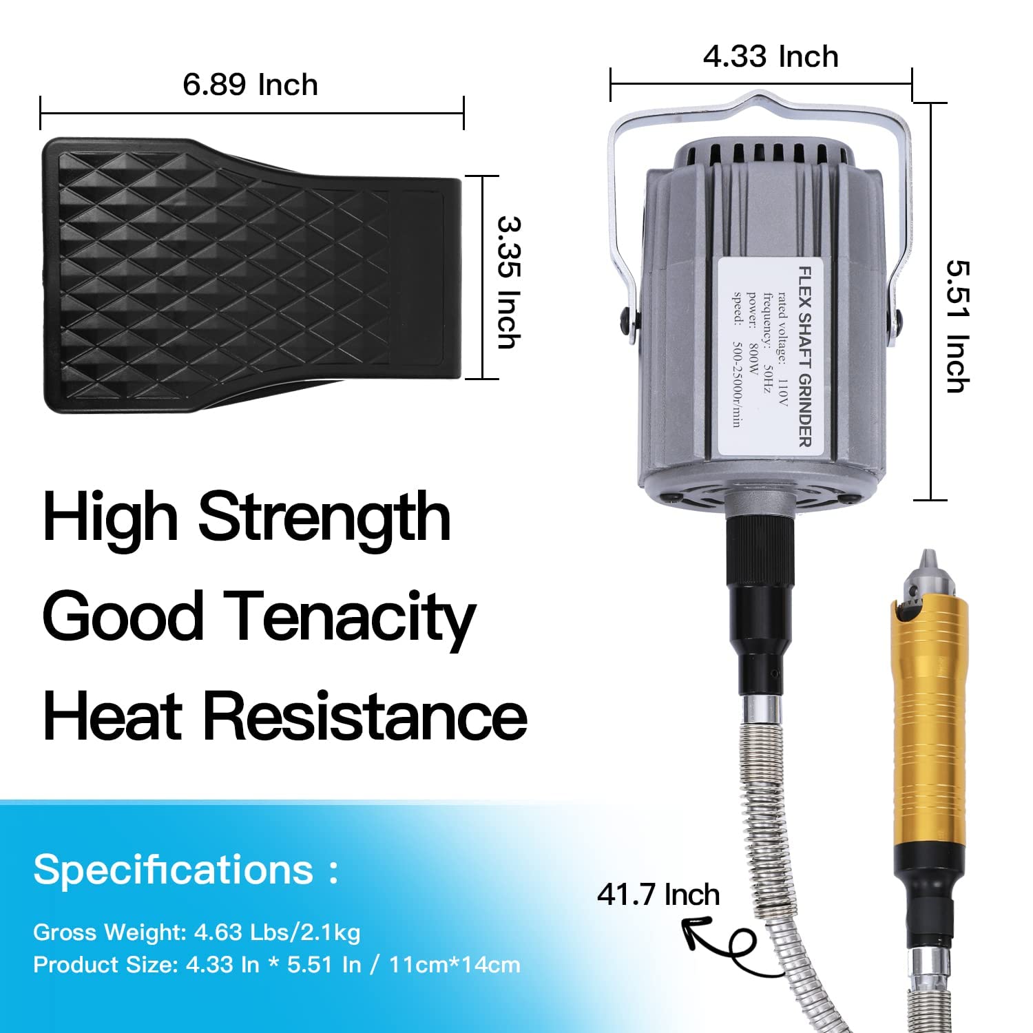 Herramienta giratoria de eje flexible de alta potencia de 800 W con control de pedal y eje de metal flexible para trabajos de metal, reparación y pulido