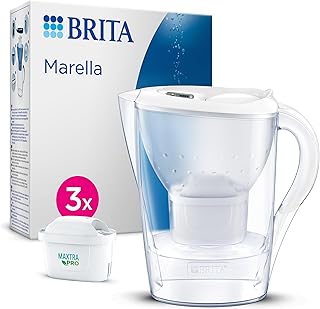 BRITA Dzbanek filtrujący Marella biały (2,4 l) z 3 oryginalnymi filtrami BRITA MAXTRA PRO Pure Performance redukującymi chlor, kamień, PFAS i metale – elegancja i funkcjonalność