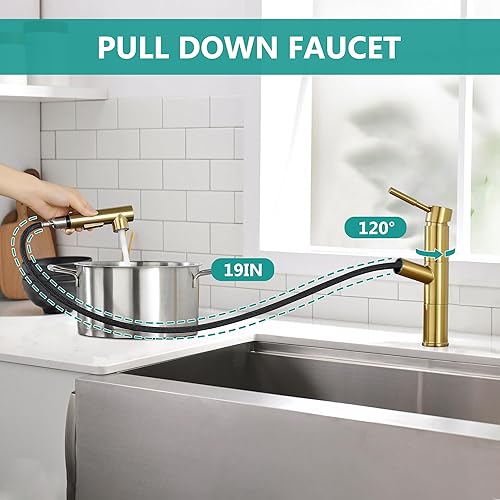 Miniatura 10 de Grifos de cocina, grifo de cocina cromado con rociador extraíble, moderno grifo de fregadero de cocina de acero inoxidable comercial RV grifo de