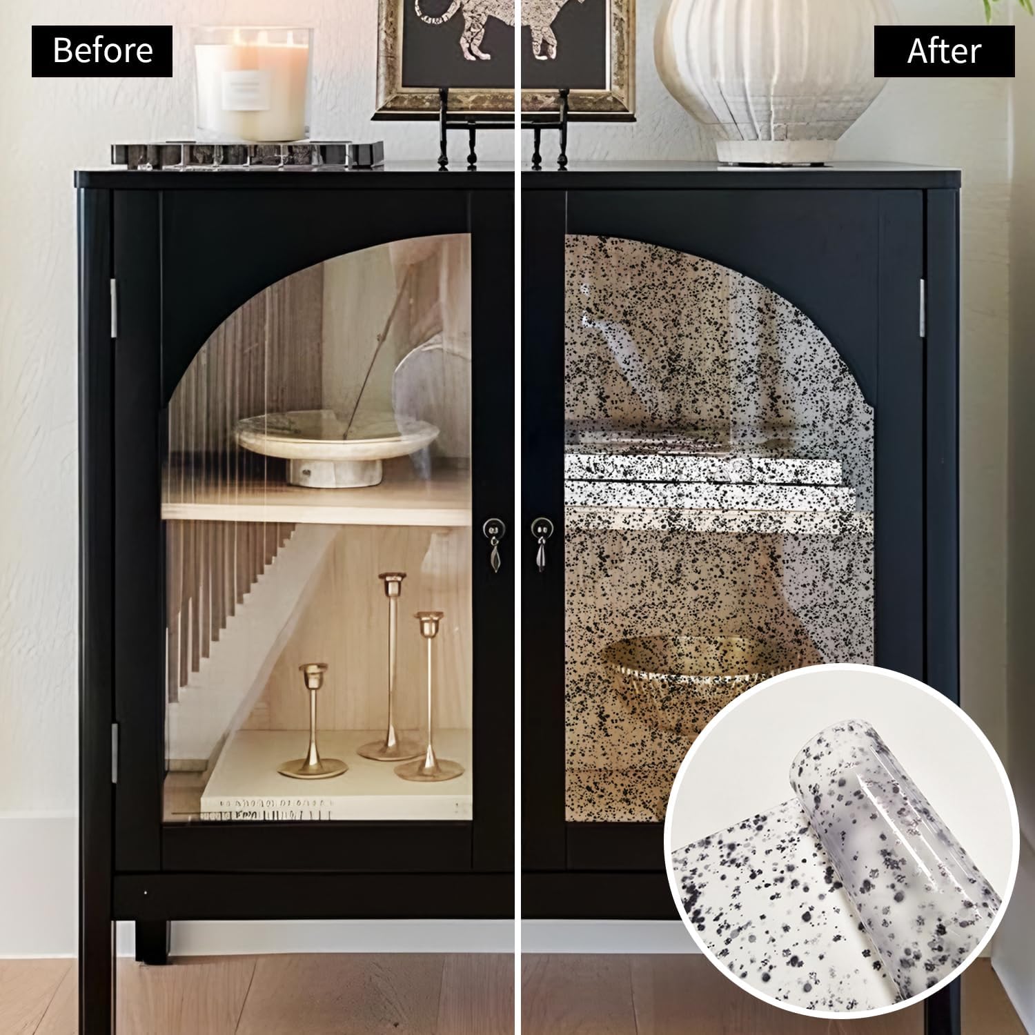 LiveInUrban Static Cling Faux Antique Mirror Texture Window Film, Luxury Vintage Silver Speckle Room Decor 11.81"x39.37"