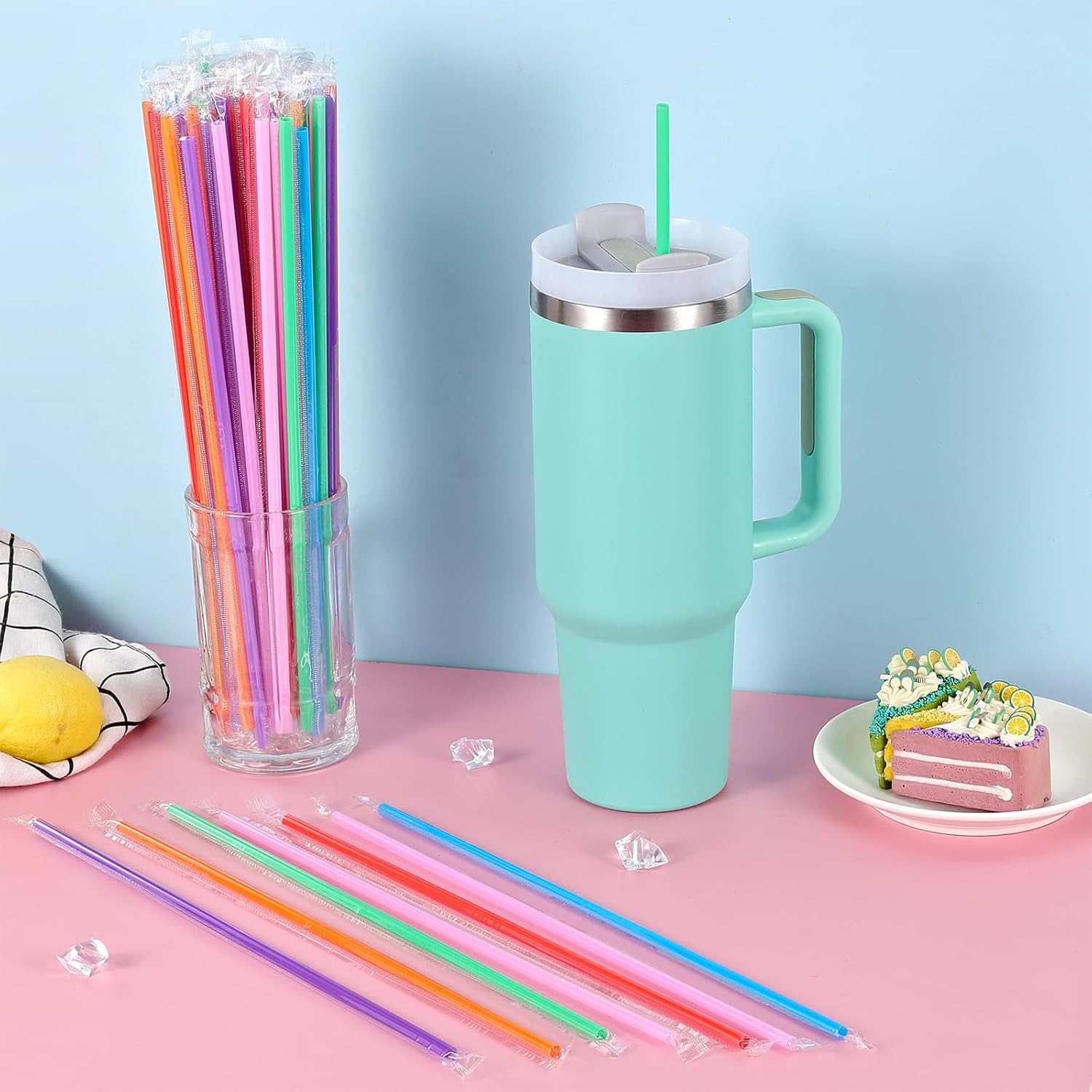 [100 Pcs] Disposable Straws for 40 OZ Tumbler - 12" Long 0.24" Wide Colorful Plastic Straw for Stanley Cup 40 OZ 30 OZ, Individually Wrapped Extra Long Drinking Straws for Large Bottle - Image 4