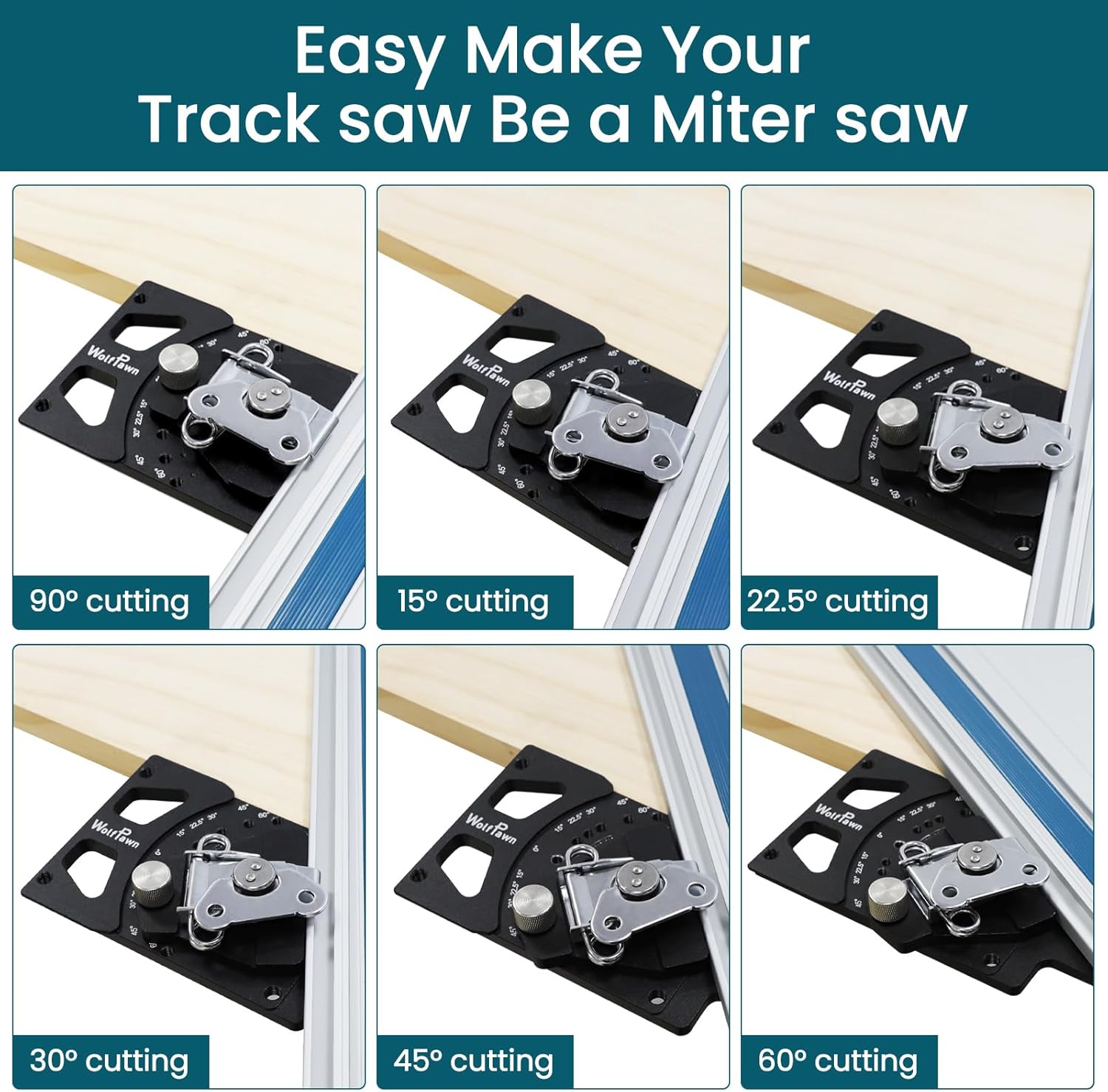 Adjustable Angle Track Saw Square with -60° to 60° Quick Positive Angle Stop,Guide Rail,Protractor,90 Degree Right Rail Guide Compatible with Festool and Makita (Adjustable)