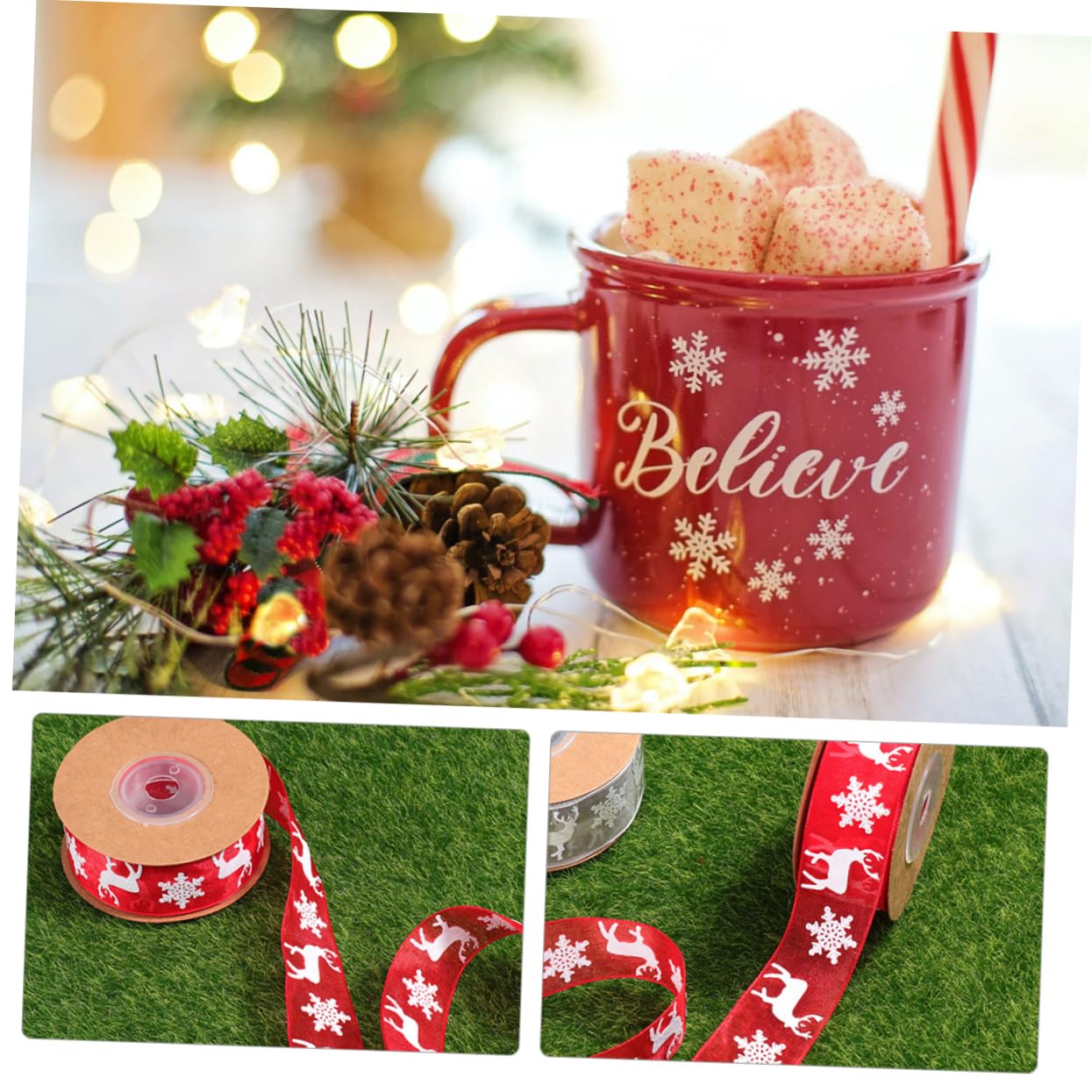 VILLCASE 3 Set Di Nastri Natalizi in Grosgrain Nastri Natalizi in Pizzo Delicato 10 M Artigianali Per Decorazioni Per Alberi Feste 2 Pezzi*3