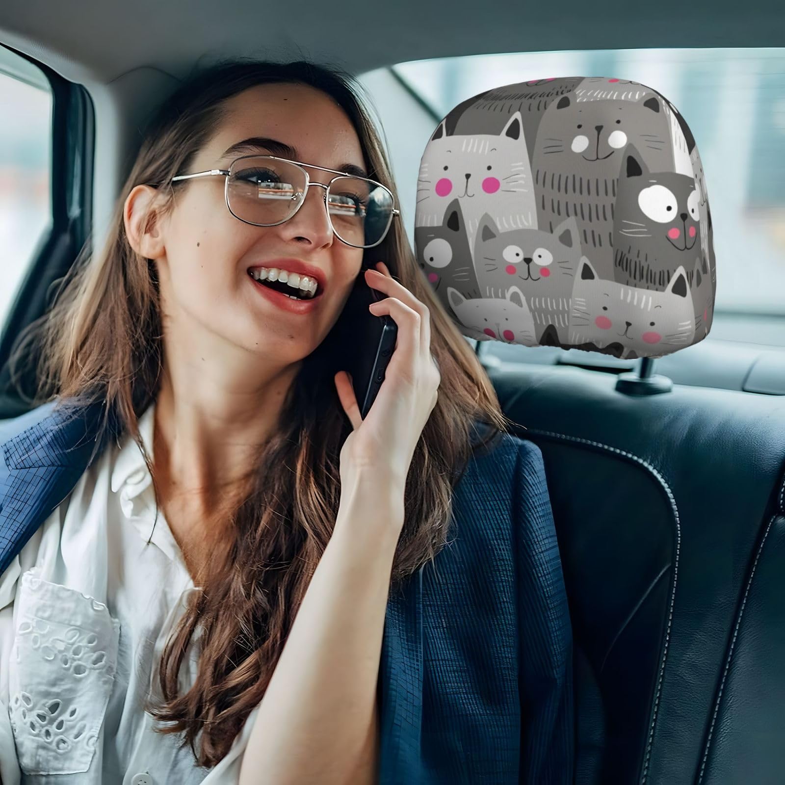 Cat Pattern Universal Car Headrest Cover Soft Car Seat Head Rest Cover Accessories Protector Fabric Head Rest Coverings — view 8