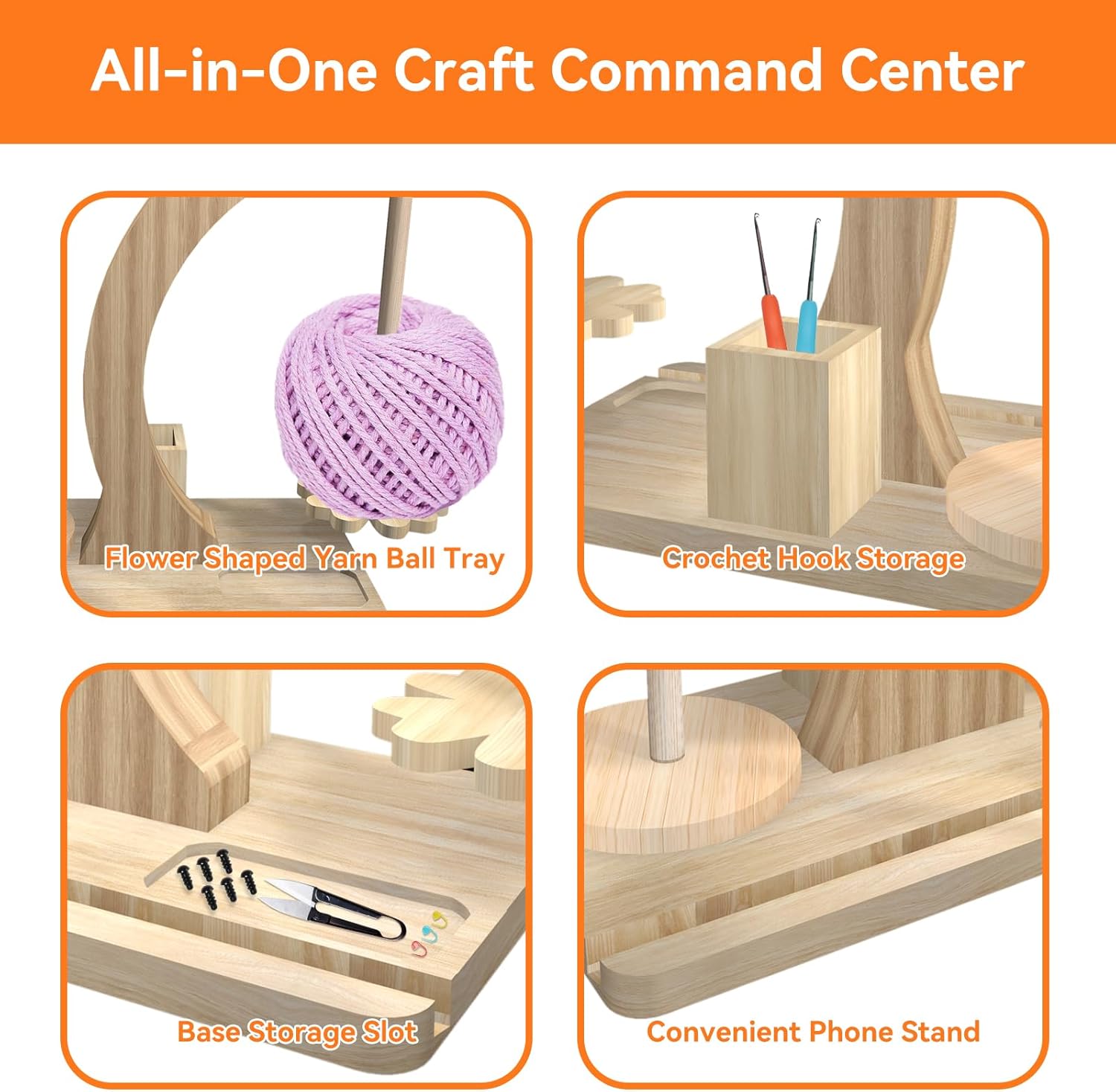 Yarn Holder for Crocheting and Knitting,Upgraded Rotating Yarn Spinner with 2 Spindles,Portable Wrist Yarn Holder with Phone Stand & Crochet Accessories Storage, Crochet Gift for Knitting Lovers