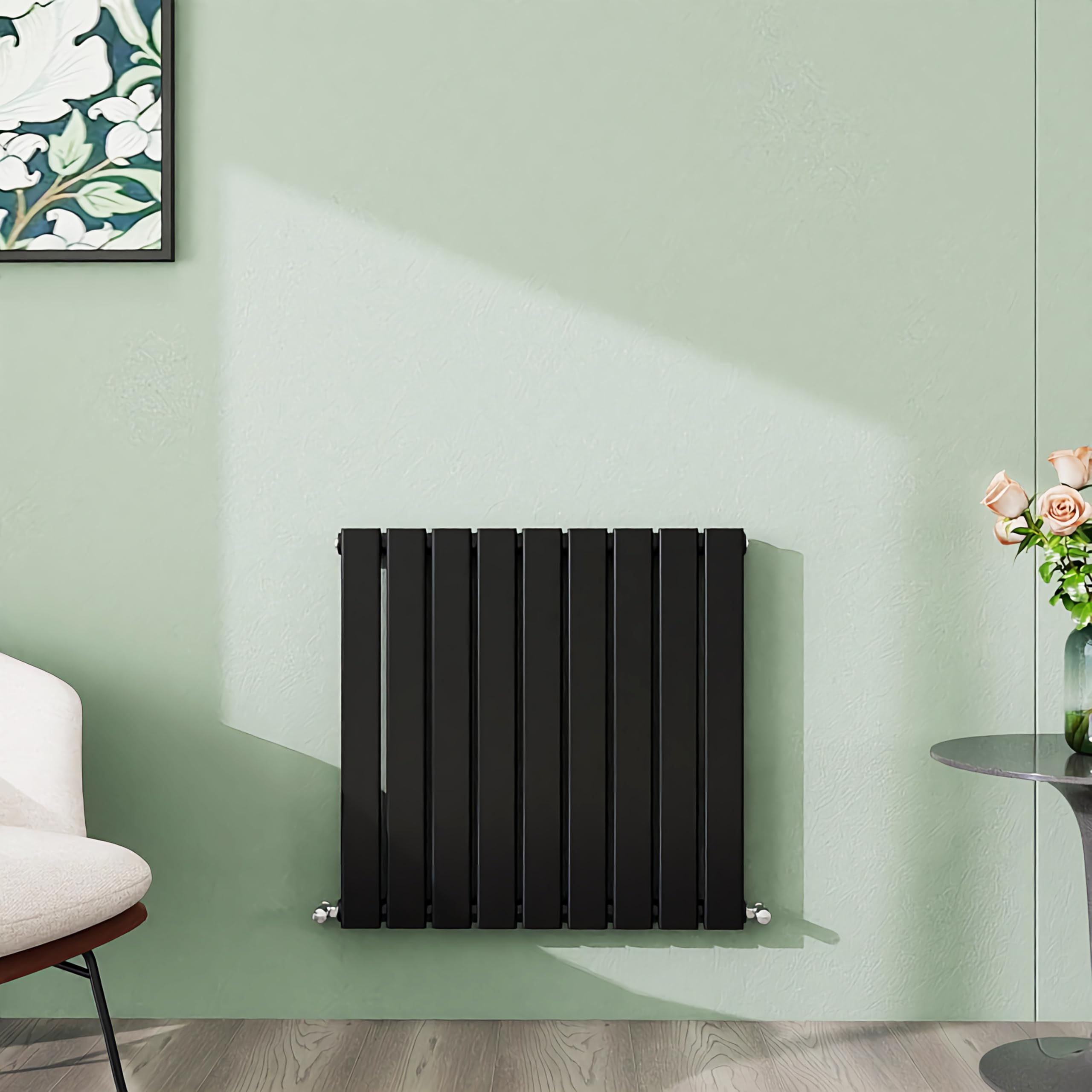 Simple Bathroom 600×612mm Black Horizontal Designer Radiator Single Panel Modern Central Heating Flat Panel Radiators