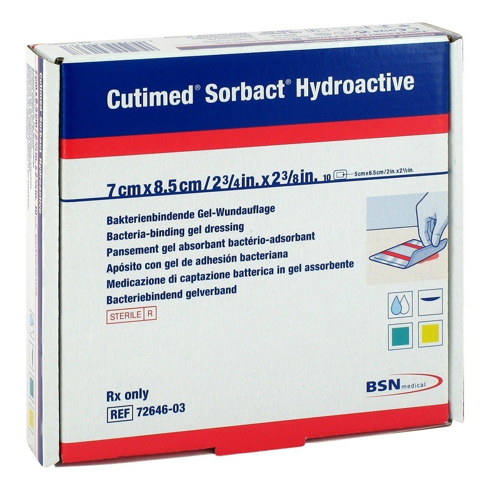 BSN Medical 72646-03 Cutimed Sorbact Hydroactive Infection Management Wound Pad with Responsive Fluid Handling, 7cm x 8.5cm, Pack of 10