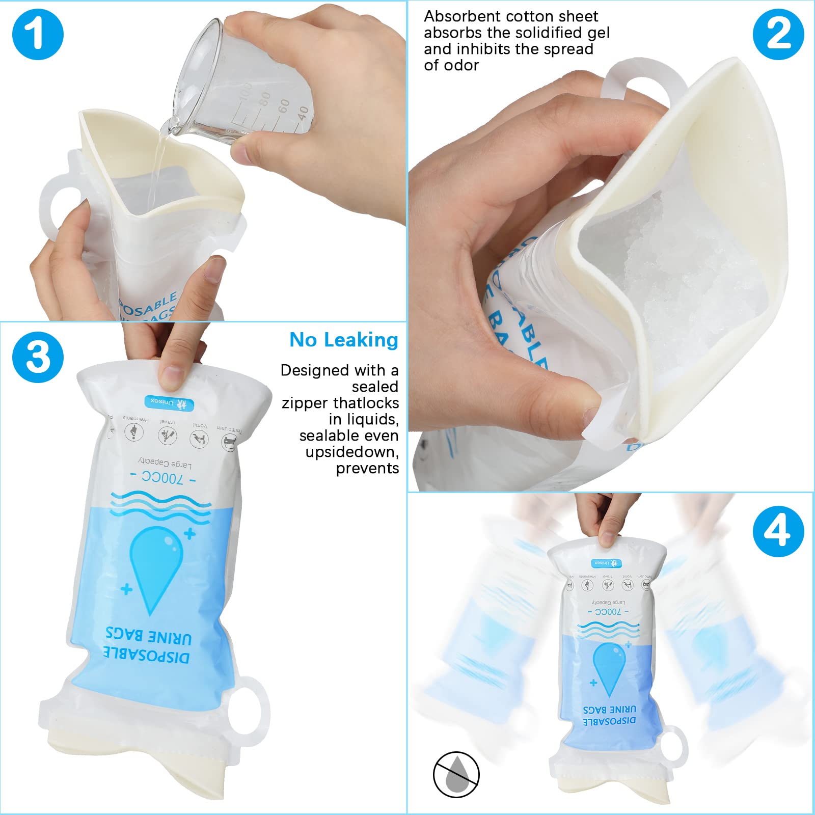 Sosation 48 Pack Einweg-Urinalbeutel 700 ml, tragbarer Camping-Urinbeutel, Notfall-Urinbeutel, Reise-Urinbeutel, Unisex-Urinbeutel Erbrochener Beutel für Reisen Stau, Wandern, Schwangere, Patient