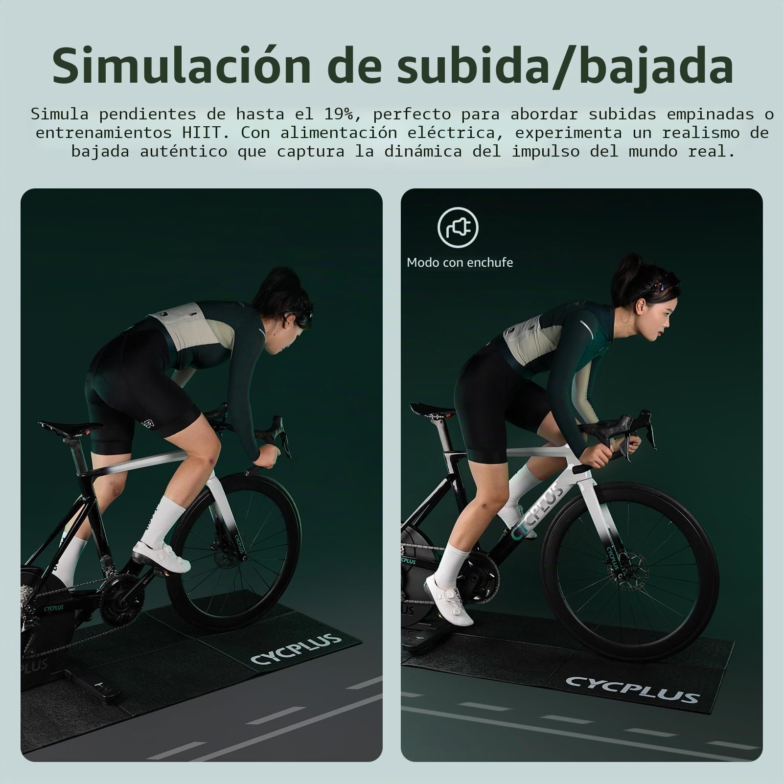 CYCPLUS R200 - Entrenador inteligente para bicicleta de interior, motor sin escobillas de 2200 W, simulador de gradiente del 19%, modo dual BLE y ANT+, cambio virtual, simulación cuesta arriba/cuesta