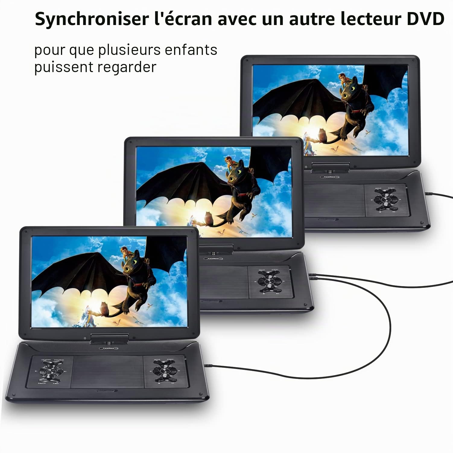 YOOHOO Lecteur DVD Portable 17,9" Écran Pivotant HD 15,6" Batterie Rechargeable Toutes Régions Enfants