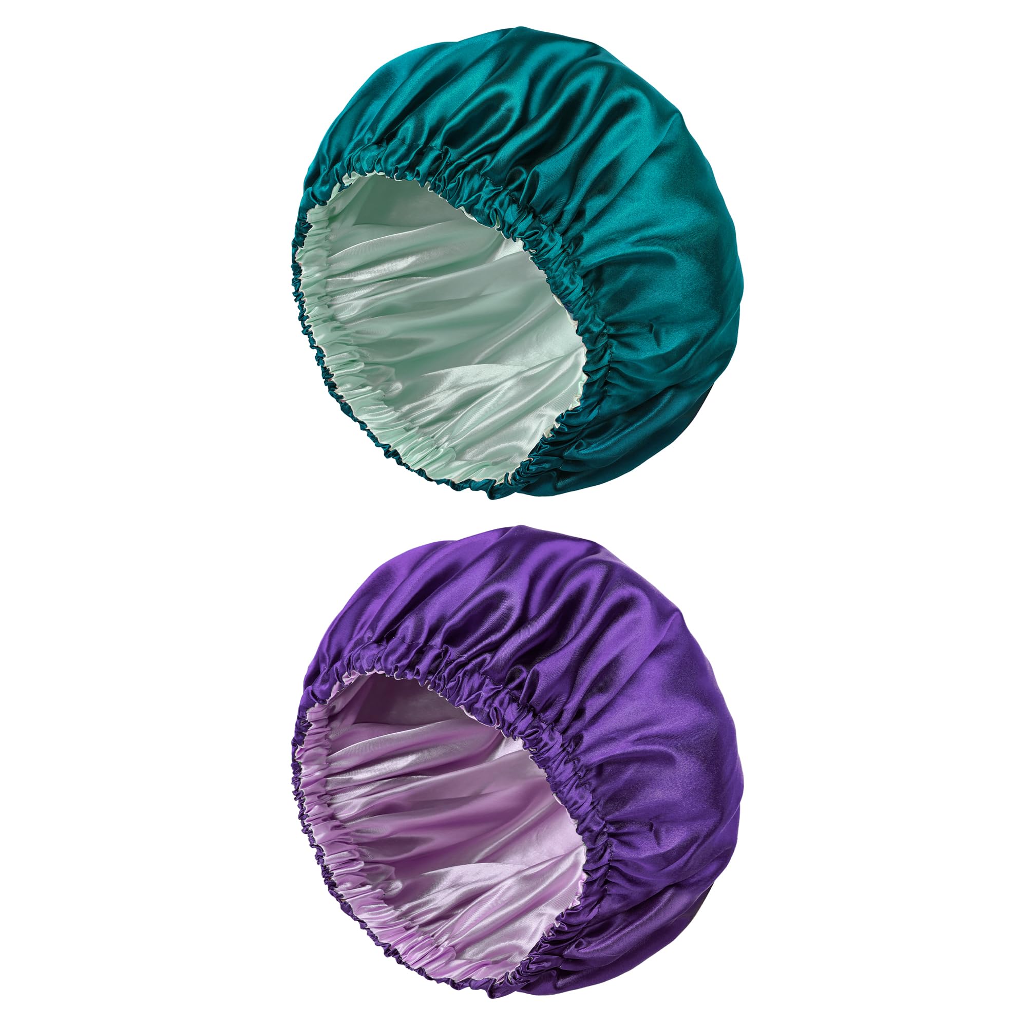 Double Layer Silk Bonnet for Sleeping for Women and Men Large Satin Hair Cap for Curly and Natural Hair ?Blue Zircon + Dark Purple?