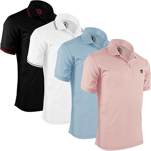 Albert Morris - Camisas tipo polo de manga corta para hombre, a rayas, 4 unidades