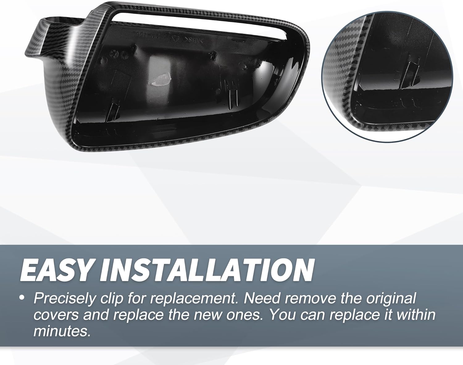 X AUTOHAUX Pair Car Rear View Driver Passenger Side Mirror Cover Cap Replacement Black Carbon Fiber for Audi S3 8P A4 S4 B6 B7 A6 S6 C6 Mirror Guard Covers Exterior Decoration Trims