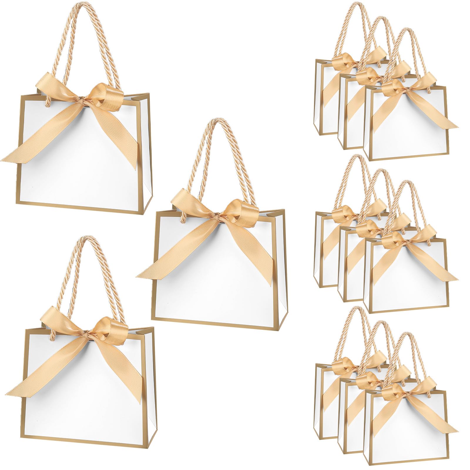 12 Pack Small Gift Bags, Mini White Gift Bags with Bow Ribbons & Handles Party Favour Bags Thank You Bags for Weddings, Birthdays, Bridal/Baby Showers (14x6x12cm)