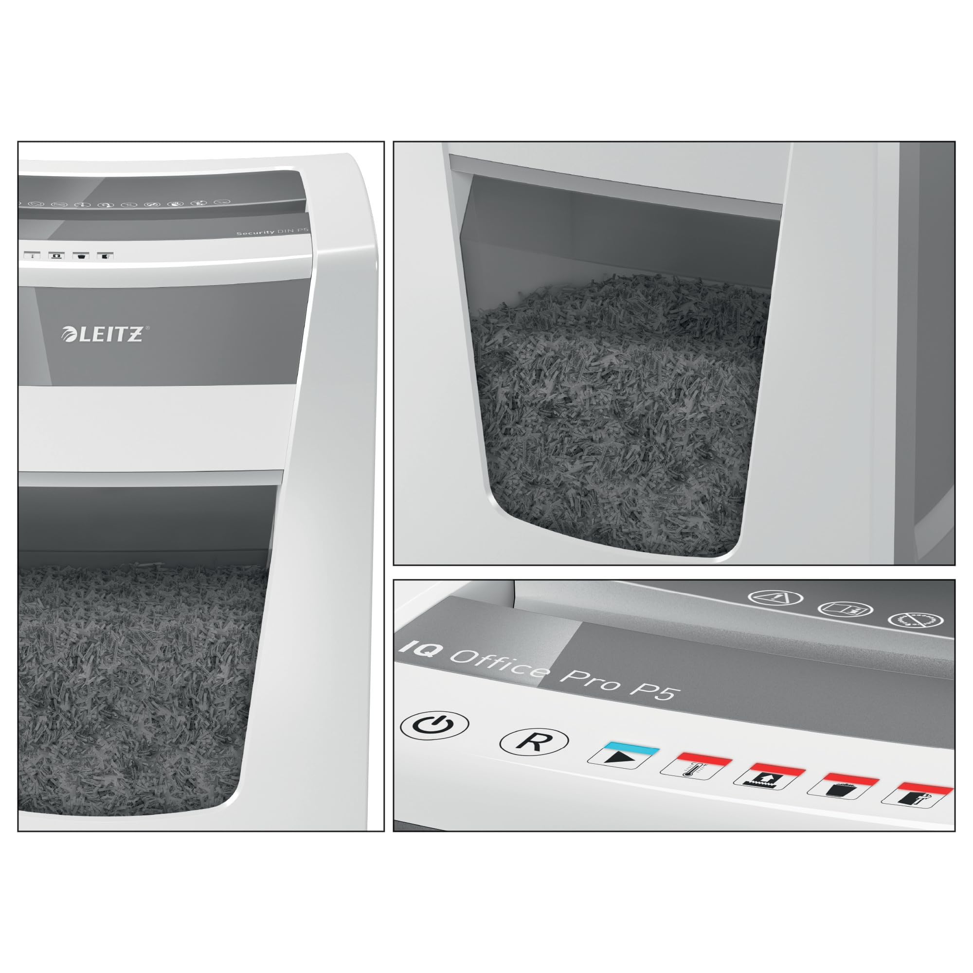 Leitz IQ Distruggidocumenti Office Pro P5, 15 fogli A4, Taglio micro, Sicurezza P5, Capacità 30 litri, Tecnologia anti-inceppamento, Tecnologia Touch-Control, 80050000