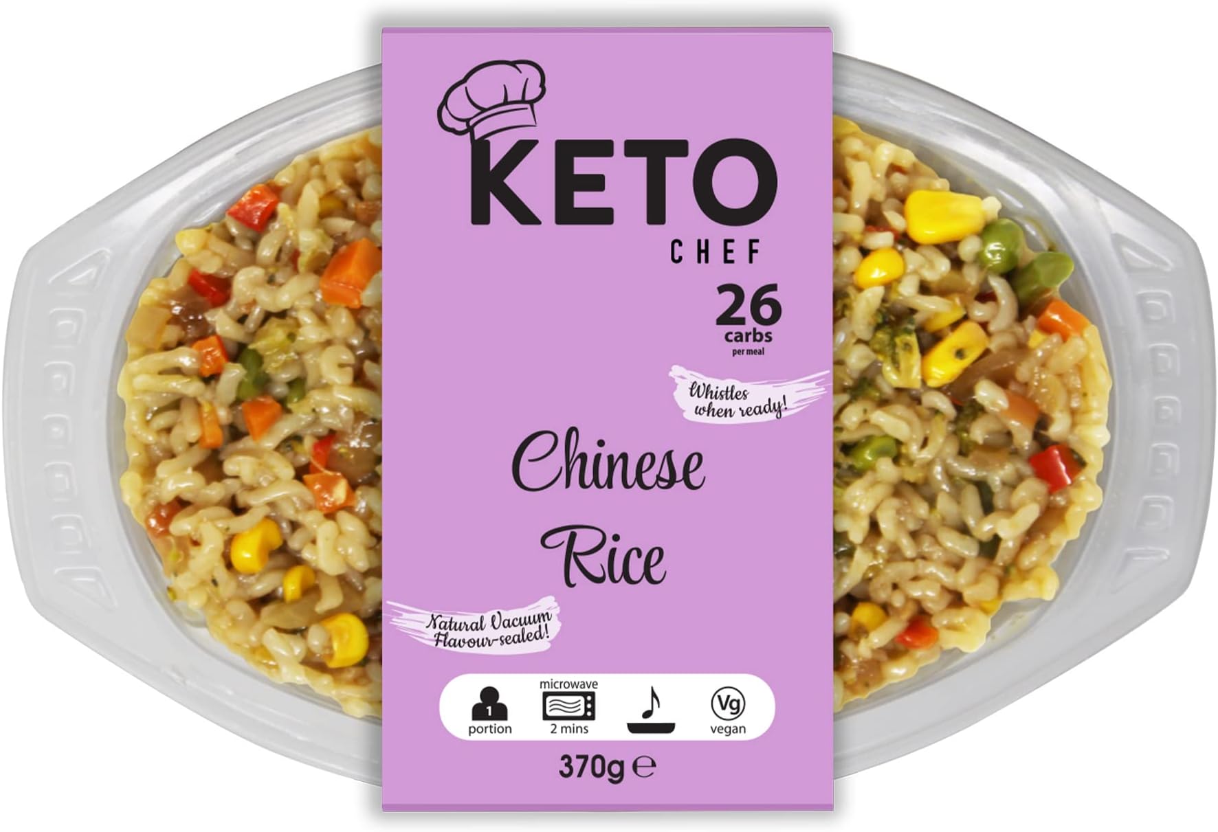 Keto Chef Instant Chilled Meals - Konjac Vegan & Low Calorie, High in Protein, Microwavable Meal | Ready to Eat Meal Pack of 4 (370g) (Chinese Fried Rice)