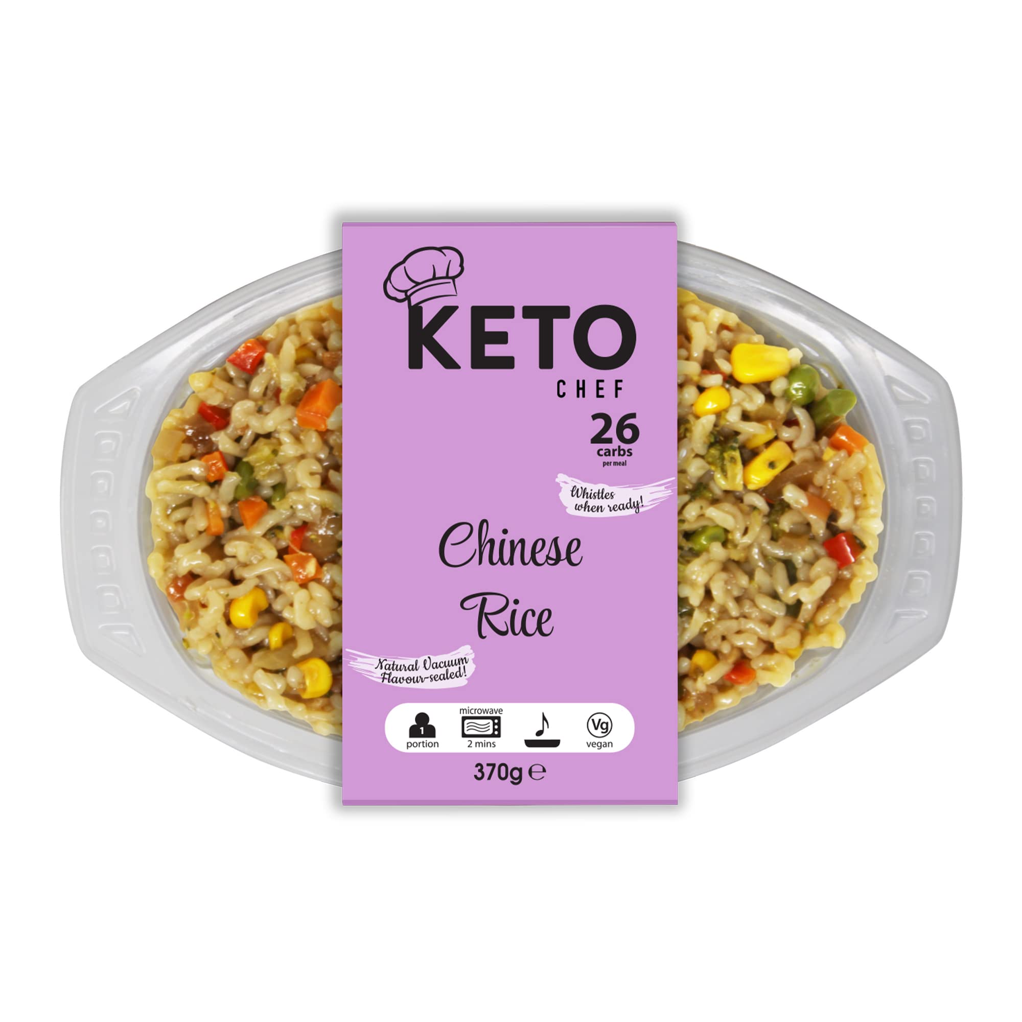 Keto Chef Instant Chilled Meals - Konjac Vegan & Low Calorie, High in Protein, Microwavable Meal | Ready to Eat Meal Pack of 4 (370g) (Chinese Fried Rice)