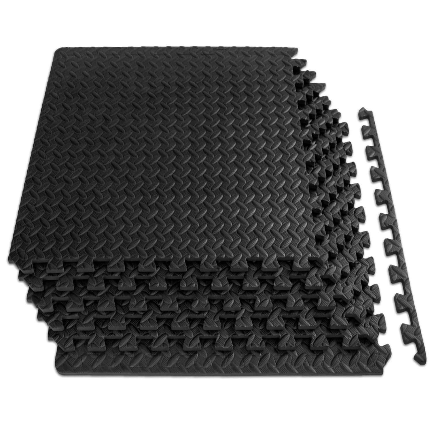 MAXSTRENGTH Interlocking Foam Mats โ EVA Puzzle Floor Tiles with Non-Slip Rubber Cushion for Gym, Home, Garage, Yoga, Play Area, and Workout Studio Flooring (Black, 20 TILES (80 Square Feet))