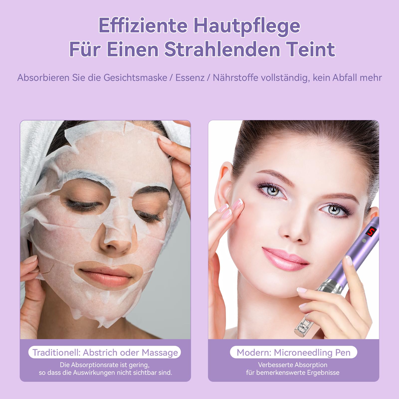 QUELLE Microneedling Pen Elektrisch,Kabellos Dermapen Microneedling mit LCD Bildschirm und 5 Stufen inkl.16 Patronen für Hautpflege
