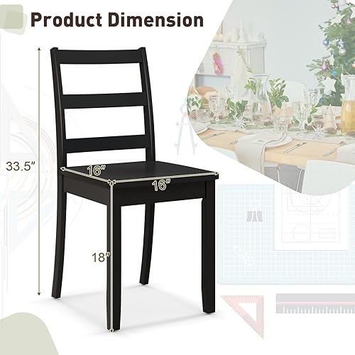 Miniatura 3 de Giantex Juego de 4 sillas de comedor de madera, color negro, sillas de cocina sin brazos con patas de madera de goma maciza, almohadillas
