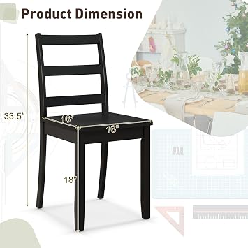GIANTEX Wood Dining Chairs Set of 2 Black- Wooden Armless Kitchen Chairs with Solid Rubber Wood Legs, Non-Slip Foot Pads, Max Load 400 Lbs, Farmhouse Style High Ladder Back Wooden Dining Room Chairs