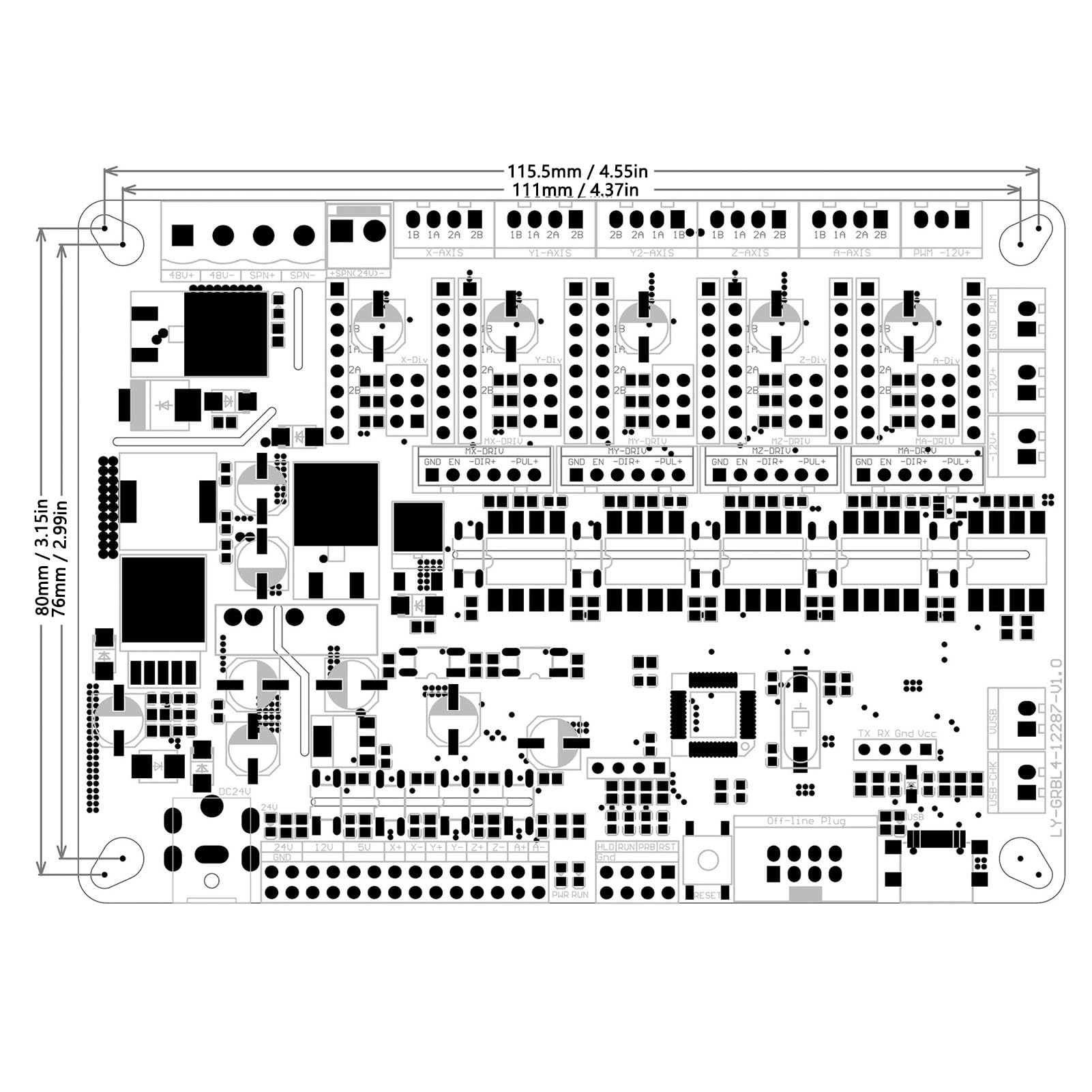CNC Graveur 32bit 4 Achsen Controller Board, Mm/min Typ C Y Achsen Dual Drive Motherboard für 300W 500W Spindel Offline, mit Opto-isolierten Schaltkreisen für Strom- und