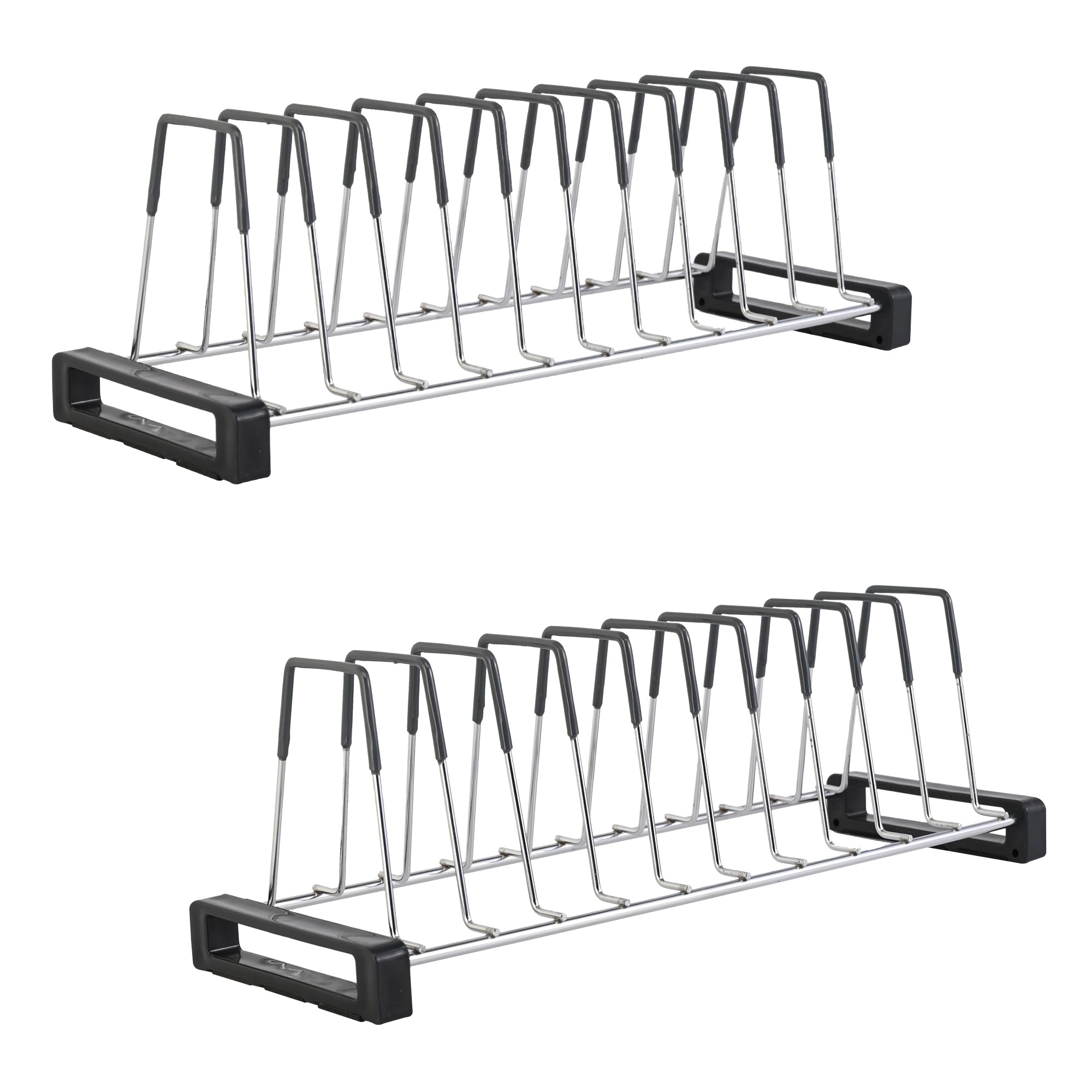 Kuber Industries Zestaw 2 stojaków na talerze ze stali nierdzewnej do kuchni, 50 cm, organizer na naczynia z gumowym uchwytem, 10 sekcji, srebrny i szary