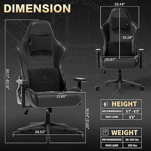 Miniatura 3 de resiova Silla de juegos para adultos, silla ergonómica de oficina, silla de carreras, silla de videojuegos de respaldo alto con reposacabezas de