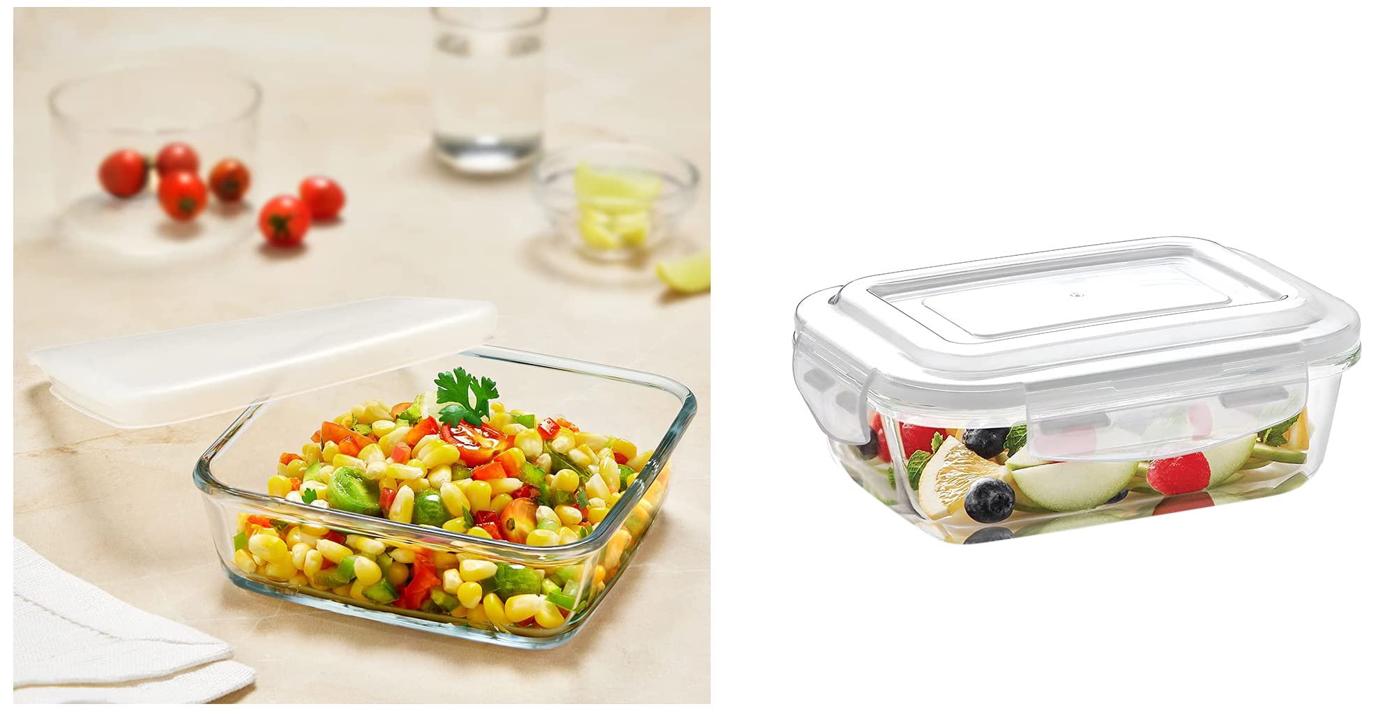 Borosil Square Glass Baking Dish With Lid Microwave Safe & Oven Safe 500 Ml & Borosil Klip N Store Glass Storage Container For Kitchen With Air-Tight Lid, Microwave Safe, 370 Ml, Transparent (B0BB6FQ32D) Amazon Price History, Amazon Price Tracker