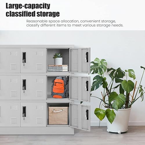 Miniatura 4 de Greenvelly Armario de almacenamiento de 9 puertas para empleados, casillero de metal para oficina, gimnasio, Shool, casillero de acero negro con