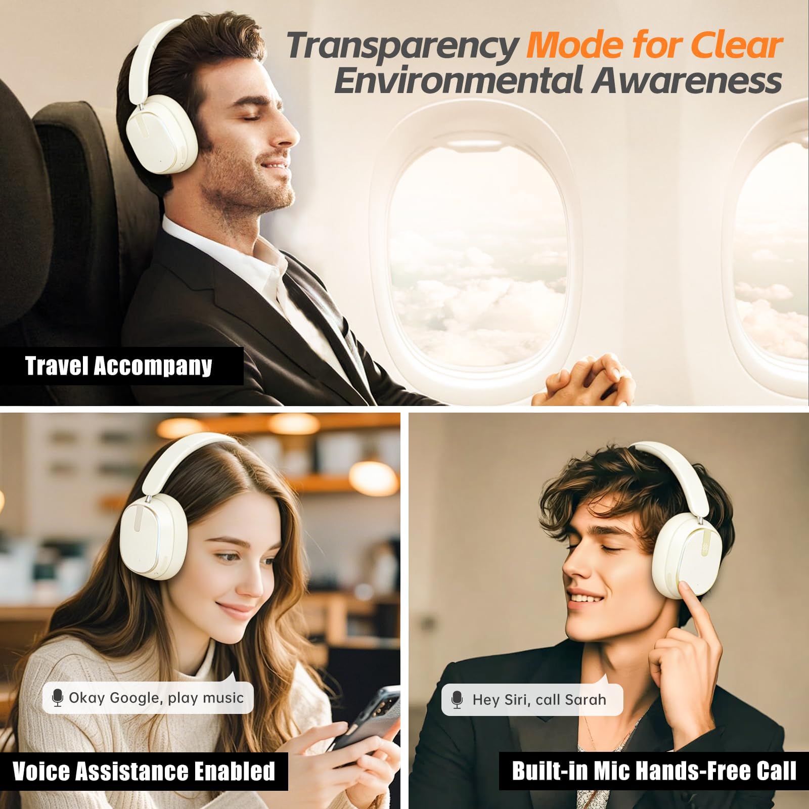 MMWOWARTS Hybrid Active Noise Cancelling Bluetooth Headphones,Bluetooth 6.0 Over Ear Wireless Headphones with 60H Playtime, Hi-Res Audio, Deep Bass, Memory Foam Ear Cups for Home Office Travel — view 14