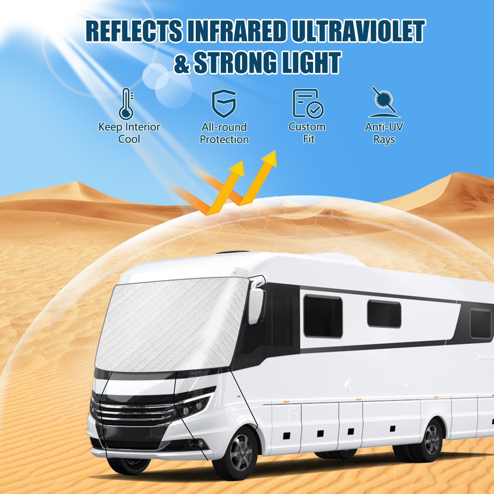 Auto Windschutzscheiben Abdeckung für Integrierte Wohnmobile, Frontscheibe Wrap Cover Wasserdichtes für A-Class, Frontscheibenabdeckung Reisemobil, Schnee EIS Frost Staub Sonne, Silber