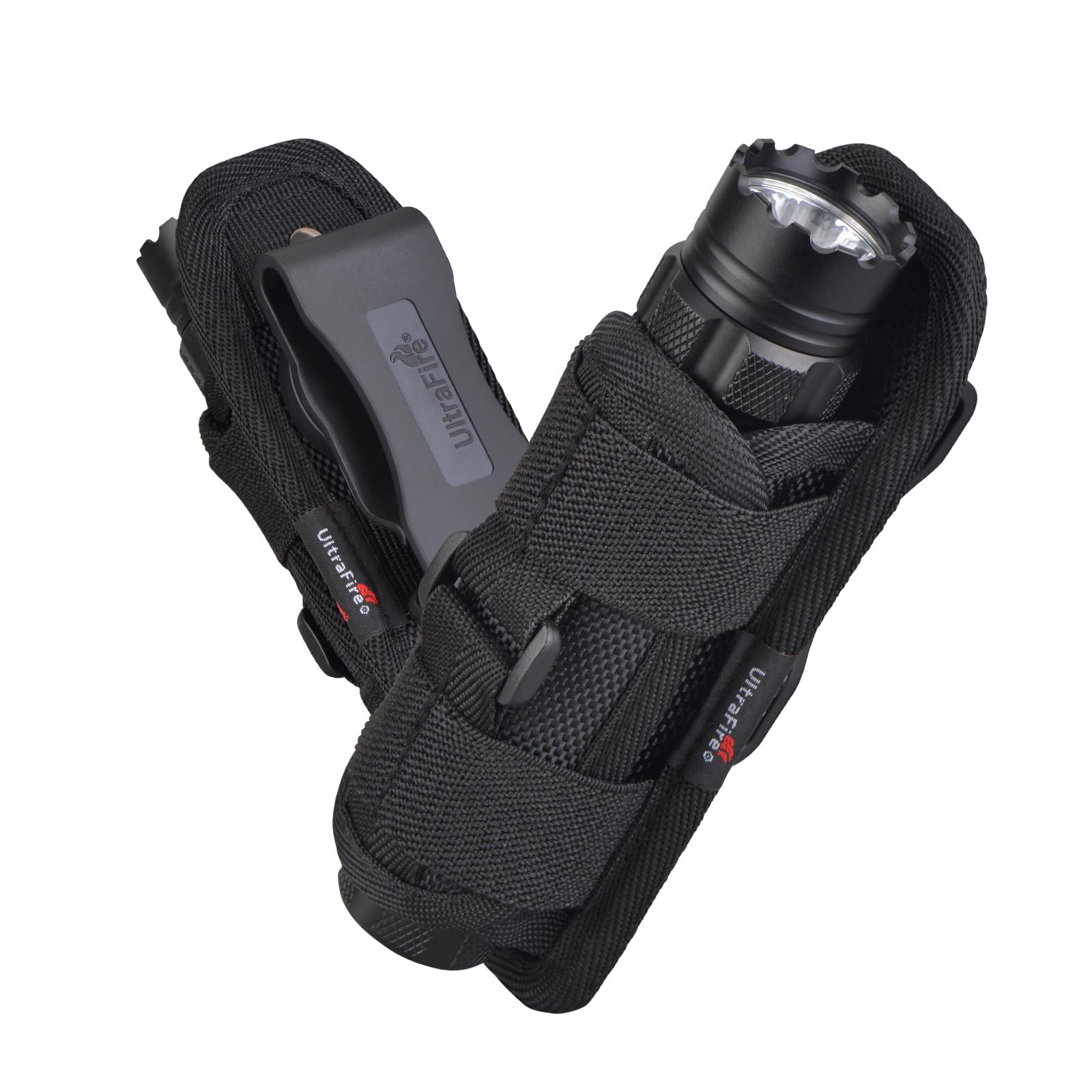 Ultrafire Black 2Pcs Torch Holster Pouch For Duty Belt, Tactical Flashlight Pouch With 360° Rotatable Belt Clip, Stretchable Torch Holder Carry Case For Police Security Camping Outdoor